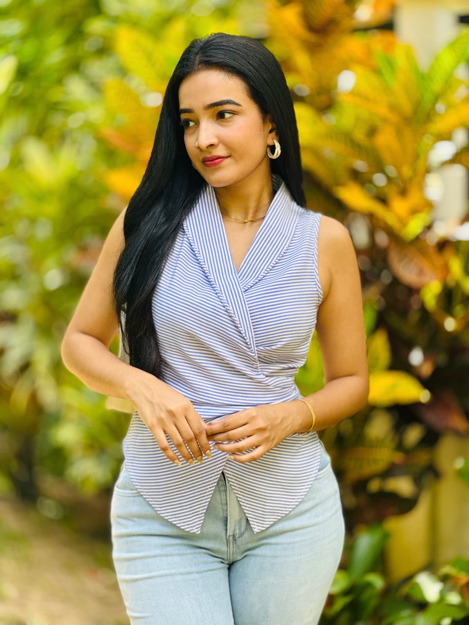 DILSH Blue & White Striped Sleeveless Wrap Top